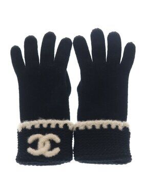 Chanel CC Logo Cashmere Knit Gloves Black